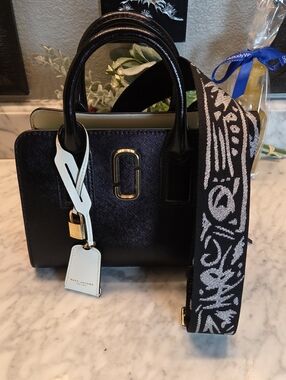 Marc Jacobs Black Satchel with White Tag and Guitar Strap NWOT
